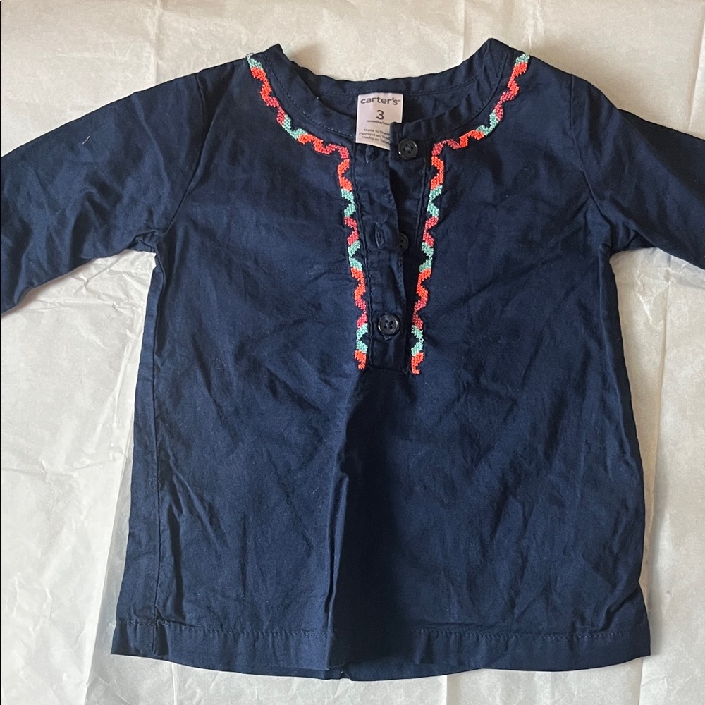 Carter's Dark Blue Long Sleeve with Colorful Embroidery